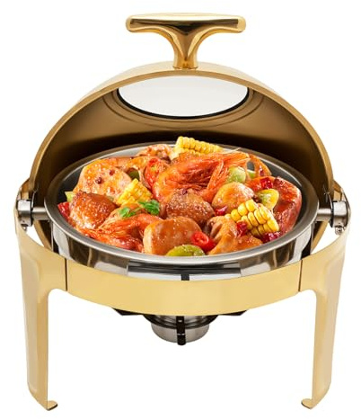 6L Chafing Dish, Chafing Dishes for Buffet, Chafing Dishes & Food Warmers, for Weddings Dinners Buffets, Gold Silver 201 Stainless Steel, for Hot Food Serving