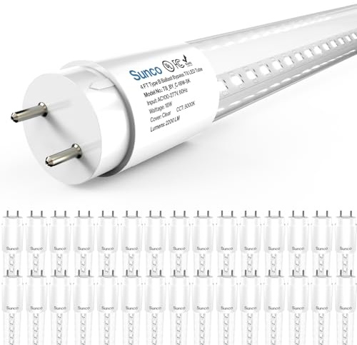 Sunco 30 Pack T8 LED Bulbs 4 Foot, Tube Light Bulbs Ballast Bypass, 48 Inch Fluorescent Replacement, 2200 LM, 18W, 5000K Daylight, Single Ended Power, Type B, Clear Lens UL