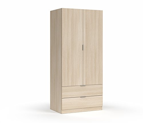 Dmora - Vestiaire Burbank, Armoire de chambre avec 2 portes et 2 tiroirs, Meubles de chambre avec tringle à vêtements, cm 81x52h180, Chêne