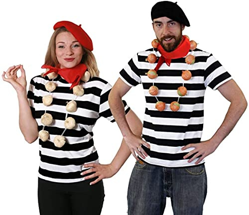 Franska par fin klänning kostym svart och vit randig topp + basker + bricka + onion/trädgårdsland Frenchman outfit set (stor & XX-large)