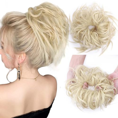 XXL Haarteil Extensions Dutt Haargummi mit Haaren Glatt Haarknoten Hochsteckfrisuren Haarverlängerung für Frauen 45g Bleichmittel Blond