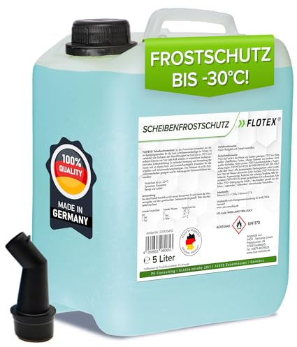 Flotex® Scheibenfrostschutz Konzentrat 5L – Hocheffektiver Scheibenwasser Frostschutz bis -30°C – Absolut rein & schlierenfrei - Sofort mischbereit – Angenehmer Citrusduft