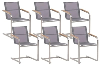 Beliani Gartenstuhl aus Edelstahl mit Polyester in Grau 6er Set Moderner Look Cosoleto