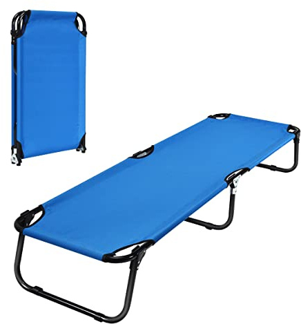 Goplus Folding Camping Cot, Heavy Duty Collapsible Foldable Camping Bed for Adults Kids with Non-Slip Foot Pad, Indoor Outdoor Portable Sleeping Cot for Hiking, Camping, Fishing (Blue)