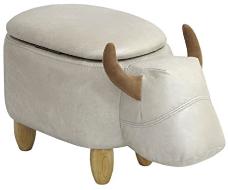 SVITA Animal Storage Kinderhocker Tierhocker mit Stauraum gepolsterter Hocker mit Holzbeinen Hellbraun Tier-Motiv Stier
