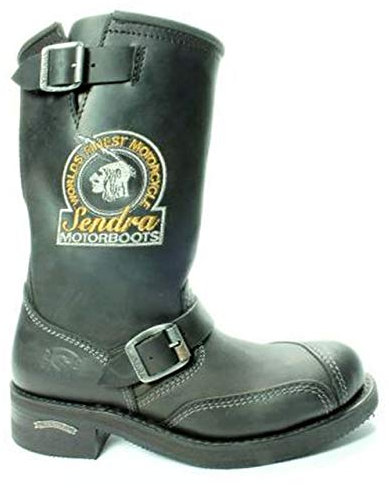 Sendra Boots 3565 Metal Noir Femmes Hommes Biker Bottes Casual Mode Moto Bottes Bouts Coqués Métal Anti Slip Semelle Fait Main Cuir Véritable Taille 42