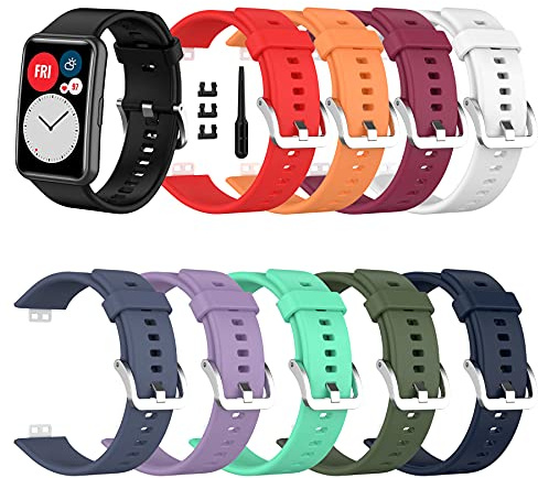 SenMore 【10-teilige Armbänder Kompatibel mit Huawei Watch Fit Armband Ersatz Armband Ersatz Sport Silikonarmband Geeignet für Huawei Watch Fit