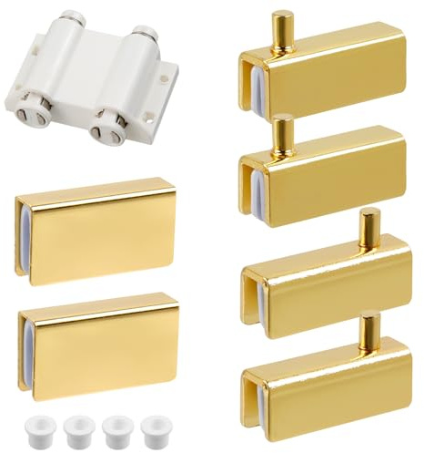 Pastlla Glastür Pivot Scharnier Glastür Magnetschnäpper mit Klemmset | Für Badezimmertüren, Vitrinentüren, Schranktüren (Gold)