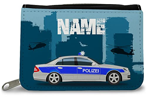 GRAVURZEILE Bedruckte Geldbörse - Polizei Design - Personalisiert mit Name - Geschenk für Kinder & Teenager für Taschengeld Fahrkarte - für Jungen Mädchen Schüler zum Geburtstag Einschulung