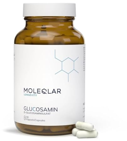 MoleQlar Glucosamin Kapseln hochdosiert - 1000mg pro Portion - Vorratspackung mit 90 veganen Premium Kapseln - pures, bioverfügbares Glucosaminsulfat - Laborgeprüft in DE - glutenfrei & vegan