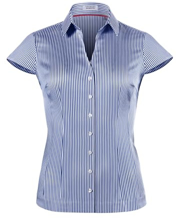 Vincenzo Boretti Blusa, Modern-Fit/Taglio Abbastanza Aderente, Colletto della Camicia, Maniche Corte, a Righe Bianco/Blu Scuro 44