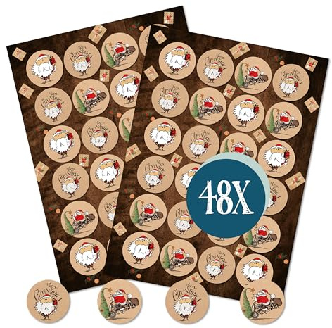 Weihnachtssticker Merry Christmas, 48 Stück: Aufkleber Weihnachten Klein, Weihnachtsaufkleber Selbstklebend, Weihnachtsmann, Weihnachtliche Etiketten Geschenke, made in Germany Ø 4 cm