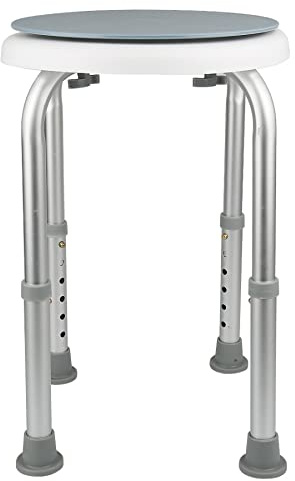 Sgabello da doccia per anziani, rotondo, antiscivolo, altezza regolabile, girevole a 360°, in alluminio, portata fino a 136 kg per anziani e donne incinte