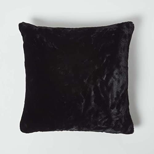 Homescapes Kunstfell-Kissenbezug 46x46 cm schwarz, Bezug für Kuschelkissen flauschig, Kissenhülle Felloptik