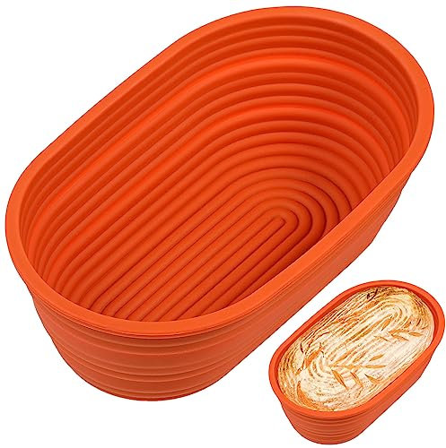 Webake Cesta ovalada de silicona para prueba de pan, 25,4 cm, cesta de prueba de masa madre, cuenco de prueba, cesta de almacenamiento de alimentos, herramientas para hornear