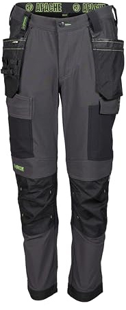 Apache Mens Work Trousers | Calgary Slim Fit Work Trousers | Black and Grey | UK Size 36W 31L | 4 Way Stretch Fabric | Cordura Holster Pockets | All Day Comfort