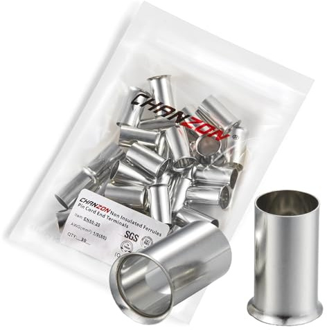 Chanzon 30 pz EN50-20 Puntali non isolati per cavo 1/0 AWG (50 mm²) Cavo in Rame Puro Connettore Elettrico a Crimpare Terminale Tubo con Rivestimento in Stagno