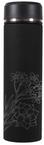 Kopierladen Karnath GmbH Personalisierte Trinkflasche LILLY mit Gravur selbst gestalten - 450 ml, schwarz - Doppelwandige Trinkflasche aus Edelstahl