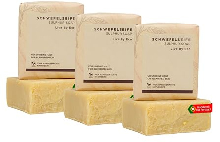 Live By Eco Schwefelseife für unreine Haut Gesicht - Akneseife für klare Haut - Schwefel Seife als Porenreiniger - handgemachte Naturseife - lindert Hautentzündungen - vegane Gesichtsreinigung - 3Stk