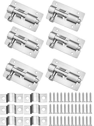6 Stück Edelstahl-Türverschlüsse mit 24 Schrauben, Schiebeschloss-Türriegel für Gartentor, Badezimmer, Schuppen, Toilette, Riegel (6 Stück 2 Zoll)
