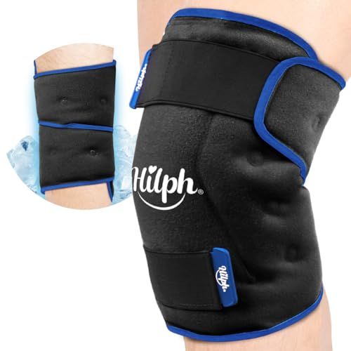 Hilph Poche de Glace Genoux Grande, Thérapie de Compression Chaud et Froid pour la Chirurgie de Remplacement du Genou, Poche de Glace autour du Genou Entier Soulager Gonflement, ACL -Noir
