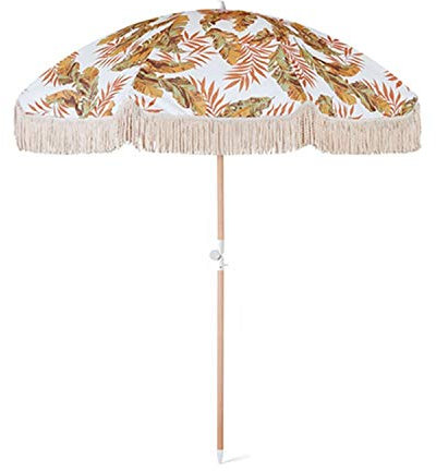 ISCBAFYX Parasol Sunshade Beach Sun Umbrella With Tassel ＆ Sand Anchor Outdoor 1.8M/6Ft Solid Wood Striped Garden Tilting Parasol