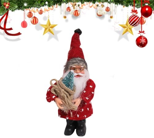 Durdiiy Figura de Papá de 7,9 Pulgadas Tradicional de Color Rojo, Santa Claus, Figura Decorativa de Papá Noel, decoración navideña, Adornos navideños Decoración del hogar Estatua de Navidad (D)