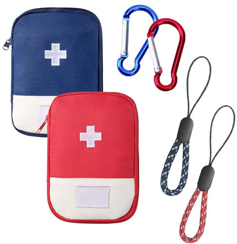 JCUGSBS 2 Stück Medikamententasche Klein Reiseapotheke Tasche Leer Erste Hilfe Tasche Leer Notfalltasche Tragbar Medizin Aufbewahrungstasche für Home, Office, Reisen, Outdoor(rot, blau)