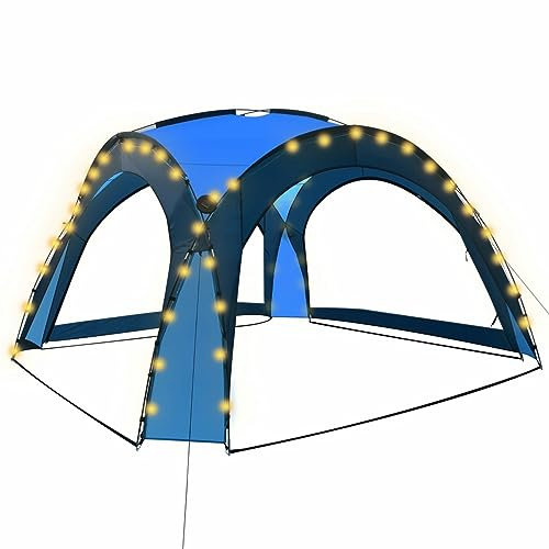 Homgoday Partyzelt mit LED und 4 Seitenwänden, Blau, 3,6 x 3,6 x 2,3 m