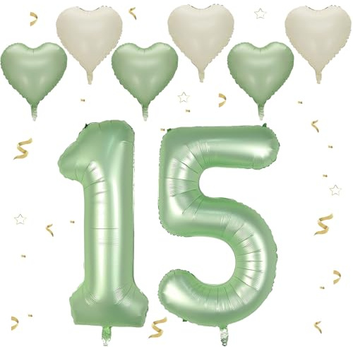 Grün Luftballon 15, Folienballon Zahl 15 Avocado Grün, 40 Zoll Helium Ballon 51, Geburtstagsdeko Folienballon Zahlen 1 & 5, Luftballon 15.Geburtstag Dekor-Set für Geburtstag Party Deko