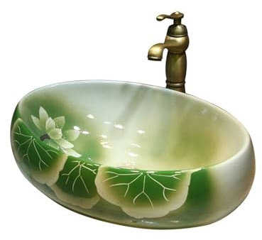 yixinzi-2024 Waschbecken Keramik-Waschbecken, oval, quadratisch, Lotus-Waschbecken, handbemalt, antikes Badezimmer-Waschbecken, Badezimmer-Aufsatzwaschbecken mit Zubehör Aufsatzwaschbecken