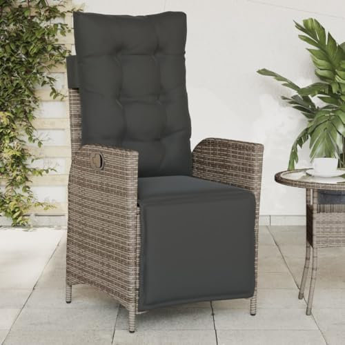 Homgoday Gartensessel mit Fußteil Gartenstühle Gartenstuhl mit Liegefunktion Rattansessel Rattanstühle Balkonstühle Relaxsessel Verstellbar Rückenlehne Gartenmöbel Grau Poly Rattan