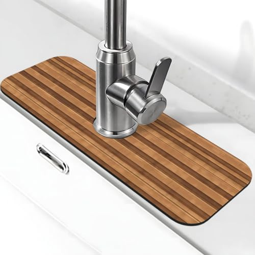 Tapis absorbant pour robinet de cuisine et de salle de bain - Texture bois originale - Avec boue diatomée - Antidérapant