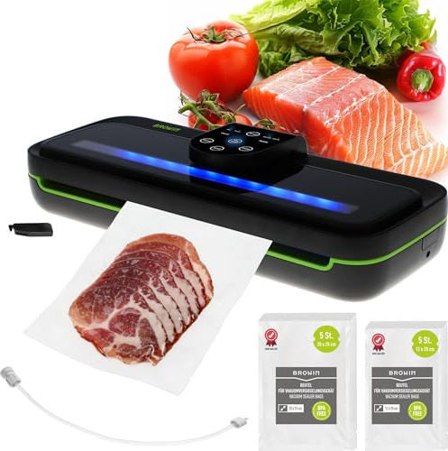 BROWIN® Vakuumiergerät 320624 Premium LED | 30cm Dichtungslänge Folienschweißgerät mit Verschlussbeuteln für Sous-Vide Kochen | 8x längere Lebensmittelkonservierung | Inkl. 10x Vakuumbeutel
