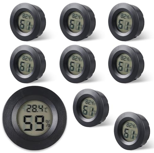 WIYETY Mini thermomètre hygromètre intérieur : 8 pièces thermomètre numérique rond avec conversion ℃, thermomètred'ambiance pour salon, bureau, serre, bureau, cave à vin