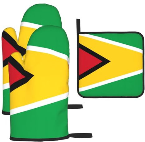 YYHHAOFA Lot de 3 gants de cuisine imperméables et durables pour four et manique pour isolation thermique Motif drapeau de la Guyane