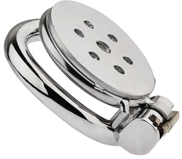 JOEYSUT Flat Steel Chastity Cage for Men, Inverted Cage with Curved Ring 55mm | Low-Profile Male Chastity Device With Curved Base Ring, Perforated Metal Plate And Integrated Lock For Adult Role Play