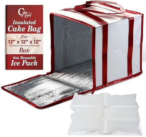 Cakebon 12-Inch Insulated Cake Bag with Ice Pack Sheets – Premium Carry Bag for Cakes, Pastries & Cupcakes – Durable, Reusable, Moisture-Proof Design for Bakers & Food Deliveries (1-pack)