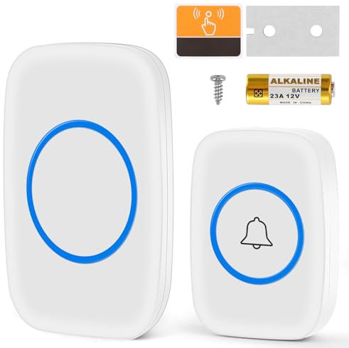 VFANDV Campanello Senza Fili da Esterno, Campanelli Wireless, Campanello Senza Fili da Esterno IP44, 60 Suonerie 5 Volumi, Wireless Doorbell con Raggio d’Azione 300M, Indicatori LED (Bianco)