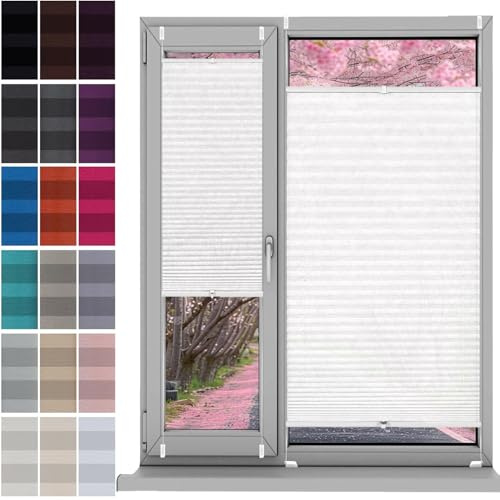 Store Plissé Opaque, Kit de Montage Inclus 70 x 115 cm, Protection de Privée, Protection Solaire, Store Plissé Fenêtre Stores Enrouleurs, Store Occultant Portable, pour Fenêtres, Blanc