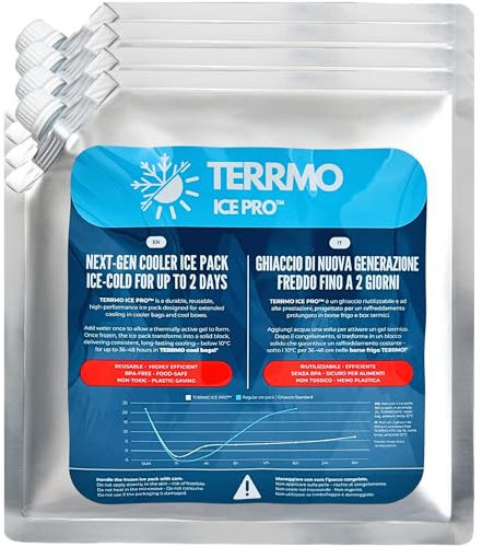 TERRMO Ice Pro™ Premium Large Ice Packs for Cool Box, Cooler Bag | Extra Long-Lasting Freezer Blocks 24h – 72h | Reusable Gel Cold Packs for Camping, Food, Travel | XL size: 830ml – 25x25cm – 4 Pack
