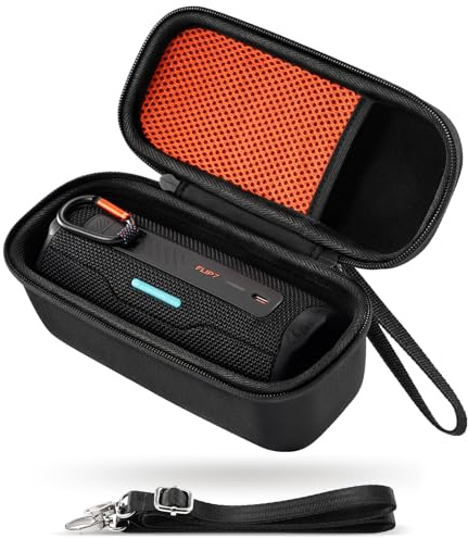 ProCase Hard Travel Carrying Case for JBL Flip 7 Flip 6/5/4 and JBL Grip, Portable Waterproof Speaker Storage Bag with Shoulder Strap, Protective Holder Cover for Charging Cable Accessories -Black