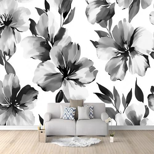 Fotomurales 3D Flores Pintadas A Tinta 400x280 cm Papel Pintado Fotográfico, Decoración De la Pared Murales para Salón, Dormitorio, Habitación para Niños, Pared de TV