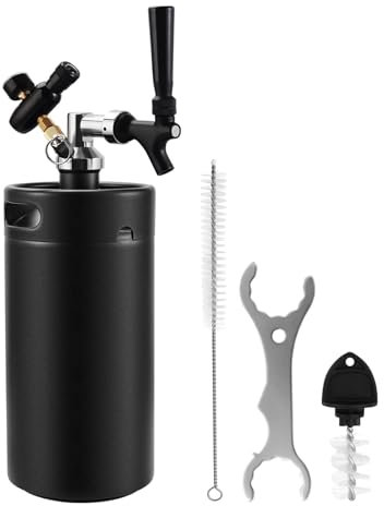 Mini barril Growler de 128 oz, sistema de grifo de cerveza, barril portátil de acero inoxidable presurizado con grifo de resorte de cierre automático y regulador, control de presión y diseño a prueb