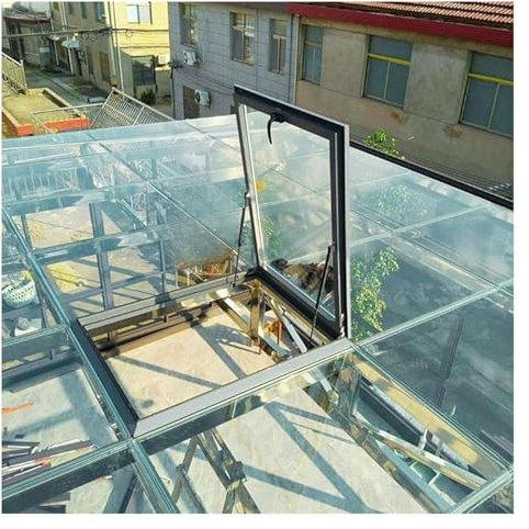 Lucarne Puits De Lumière Manuel, Fenêtres De Toit En Alliage D'aluminium Et Double Vitrage, Porte De Sous-sol For Couloir, Grenier Ou Véranda, Couvercle De Fenêtre D'observation Avec Ventilation, 66 T