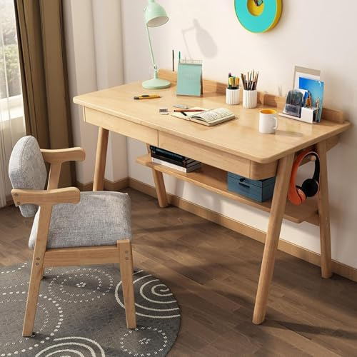 Scrivania in legno massello con cassetti, scrivania per computer per casa e ufficio, semplice tavolo da studio, ideale per studio e lavoro (solo scrivania, sedia non inclusa)