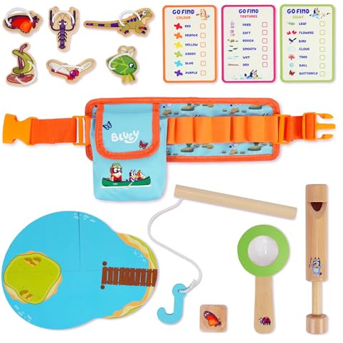 Bluey Adventure Belt – 15 Piece Explorer Set with Magnifying Glass, Whistle, Go Find Cards & Accessories – Outdoor & Indoor Pretend Play Toy for Kids – Nature Exploration Kit