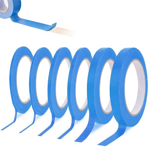 Foonary 6pcs Malerkrepp Blaues Set–4 Breiten (3/5/10/12MM x 50M), Dekoratives Streifenband, Malerkrepp, Masking Tape, malerband，kreppband, Abklebeband Maler Für Lackieren Auto, Schule, Büro & DIY