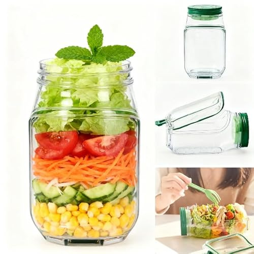 Lightyard Salad-Jars, Vertical Layering VegetablePod Built-In Bowl Design, Reusable Vegetable Fruit Container, Portable Containers for Lunch Bowl with Leak Proof Dressing Case (1PCS)