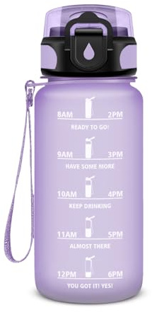 JAPORIA Wasserflasche 500ml, Sport Wasserflasche mit Zeitmarkierung, Trinkflasche Auslaufsicher, Wasserflasche mit Strohhalm, Kohlensäure Geeignet, Sportflasche für Fitnessstudio, Oudoor, Schule